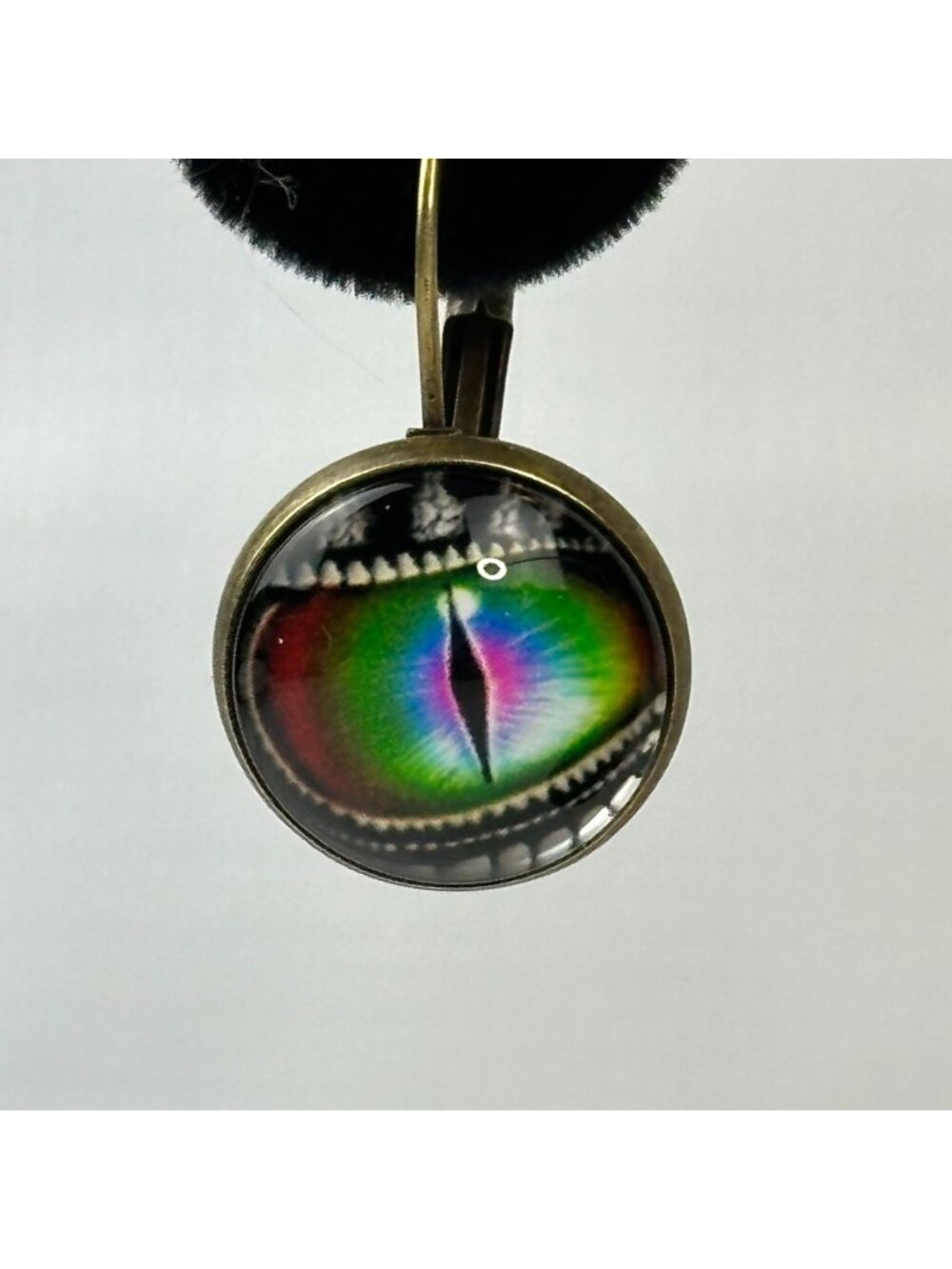 Rainbow Dragon Eye Leverback Earrings Antique Bronze Finish Glass Cabochons Uniq